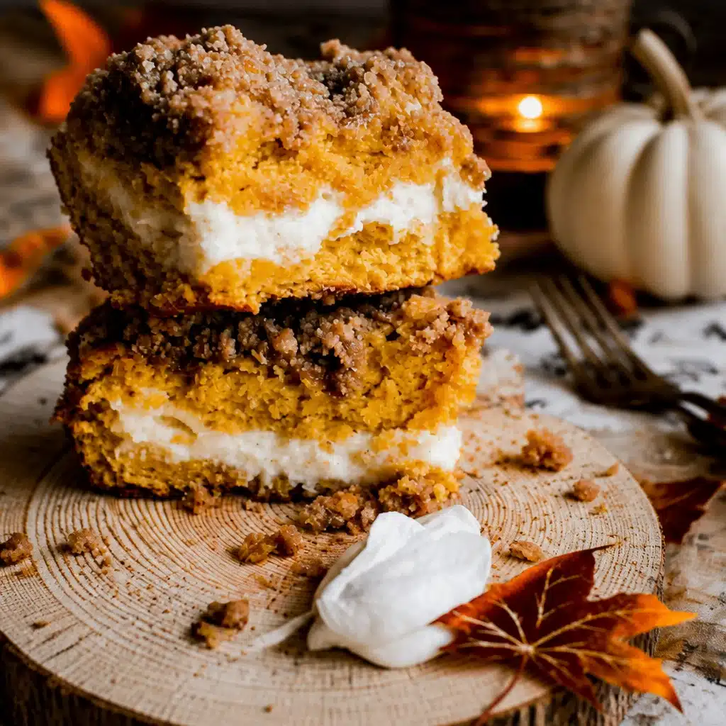 Deliciously Easy Pumpkin Cream Cheese Coffee Cake Recipe 5 Slice of Easy Pumpkin Cream Cheese Coffee Cake with cream cheese filling and pumpkin spice topping.