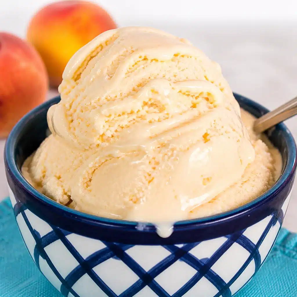 Homemade Peach Custard dessert made with fresh peaches and creamy custard mix