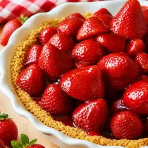 Homemade Strawberry No Bake Pie with fresh strawberries and graham cracker crust