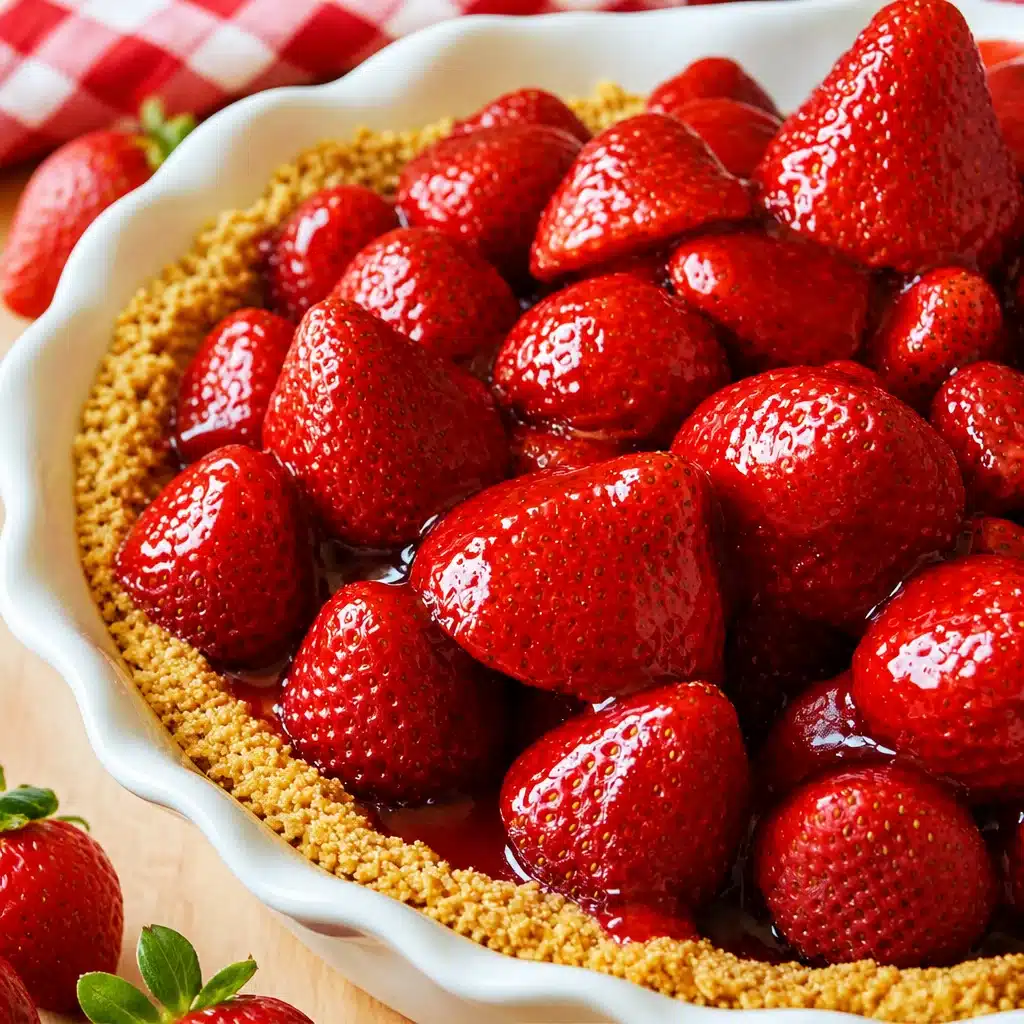 Homemade Strawberry No Bake Pie with fresh strawberries and graham cracker crust