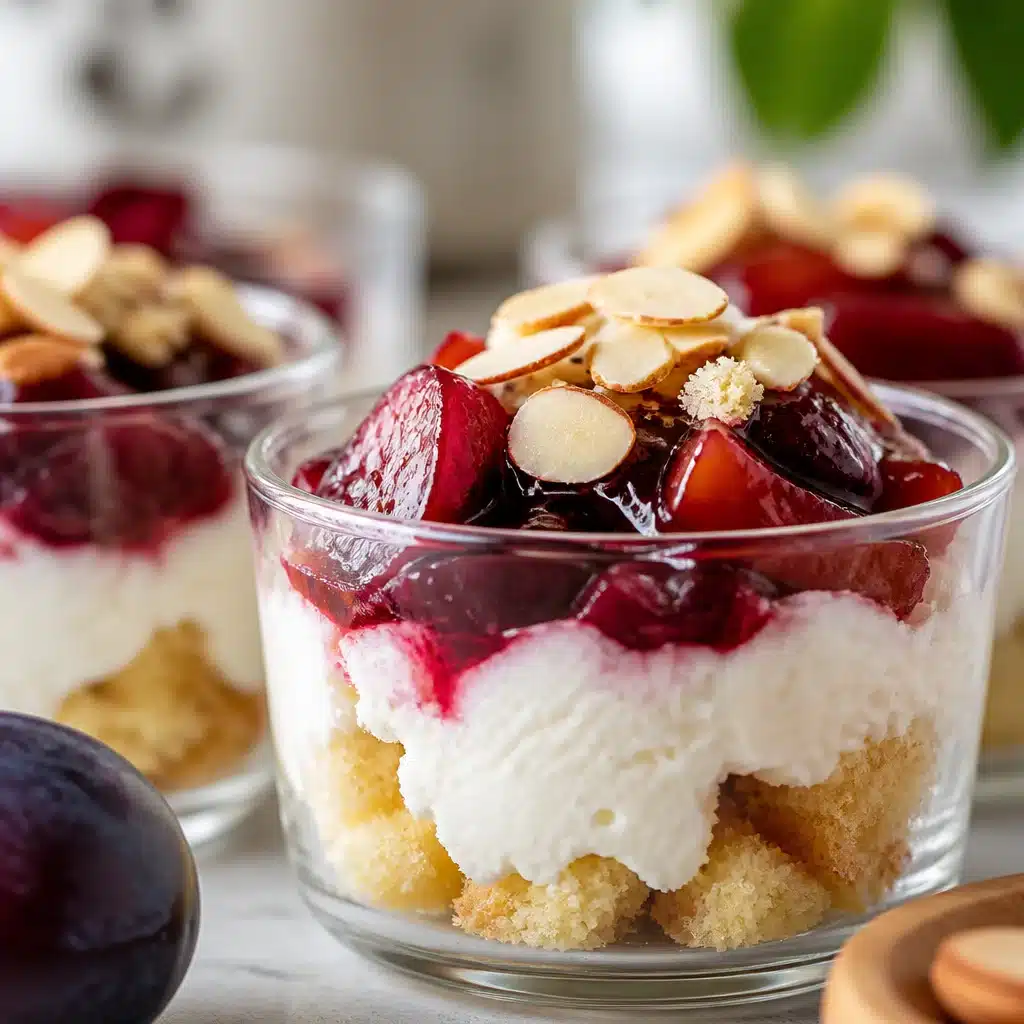 Mini Ricotta Almond Trifles served with Plum Compote, a delightful summer dessert.