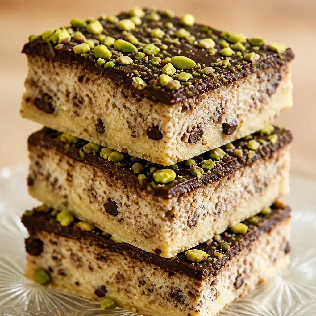 Delicious Pistachio Almond Ricotta Bars with creamy filling and nutty crust.