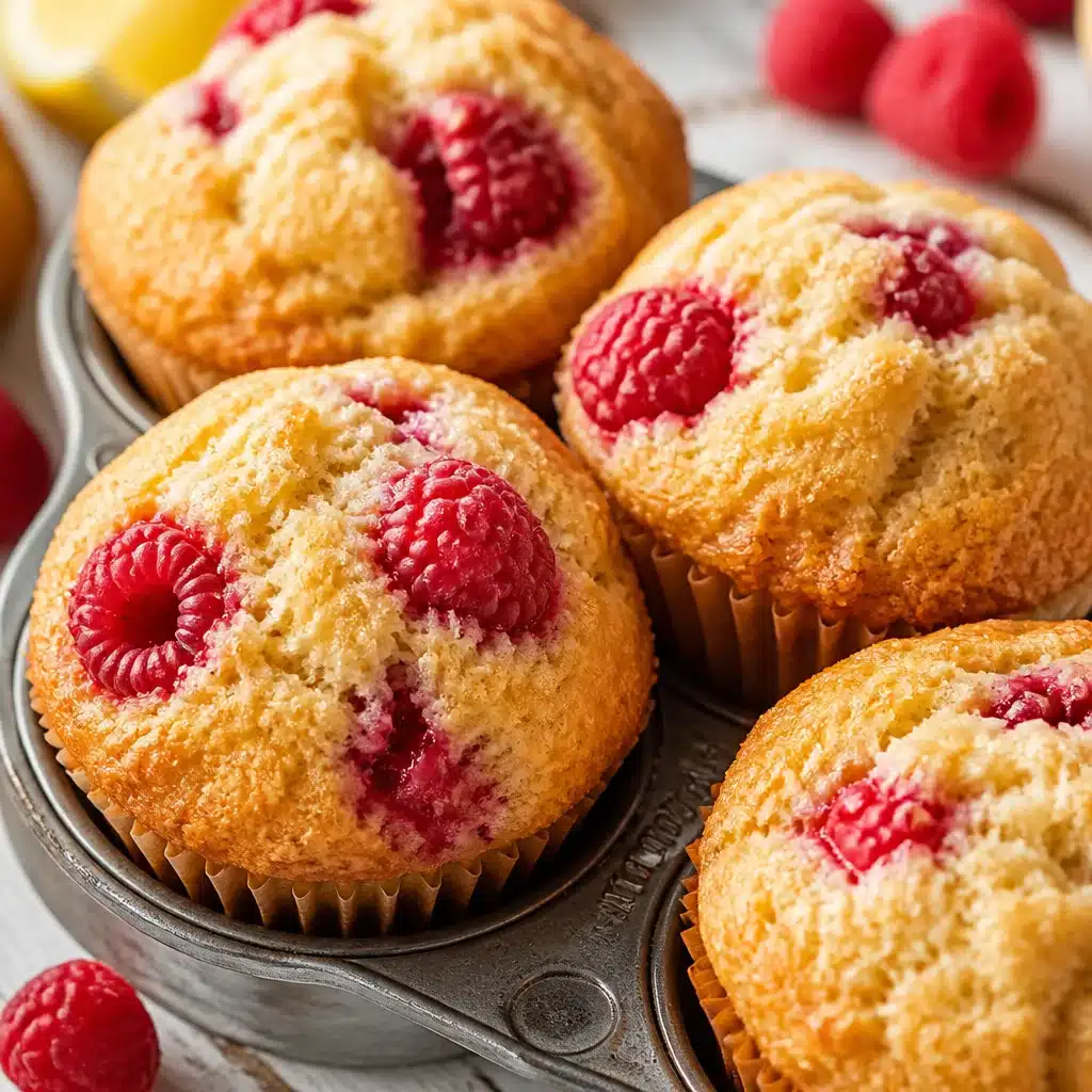Delicious Easy Old-Fashioned Raspberry Limoncello Ricotta Muffins fresh out of the oven.