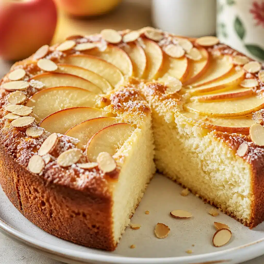 Deliciously Light Apple Almond Ricotta Cake to Savor 6 Moist Apple Almond Ricotta Cake topped with apple slices and flaked almonds, gluten-free dessert.