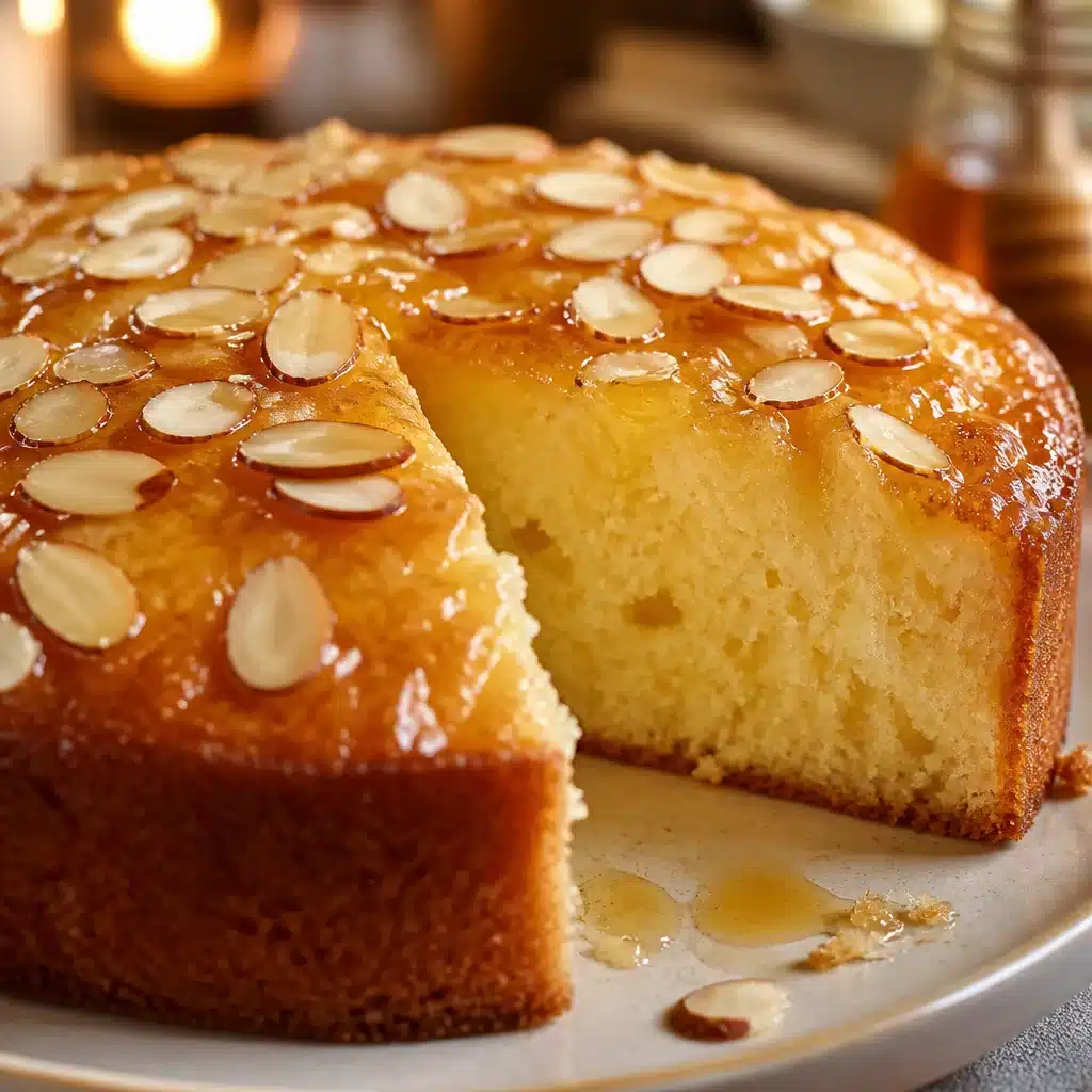Deliciously Moist Honey Almond Ricotta Cake You’ll Love! 6 Delicious Honey Almond Ricotta Cake topped with sliced almonds and nectarines.
