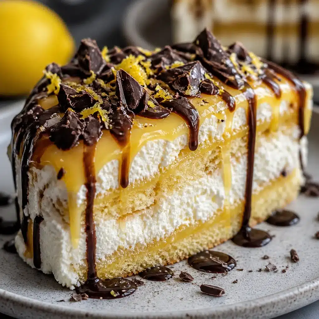 Gourmet Limoncello Mascarpone-Ricotta Cake with Dark Chocolate Bliss 5 Gourmet Limoncello Mascarpone-Ricotta Cake topped with Dark Chocolate Ganache and Pistachios.