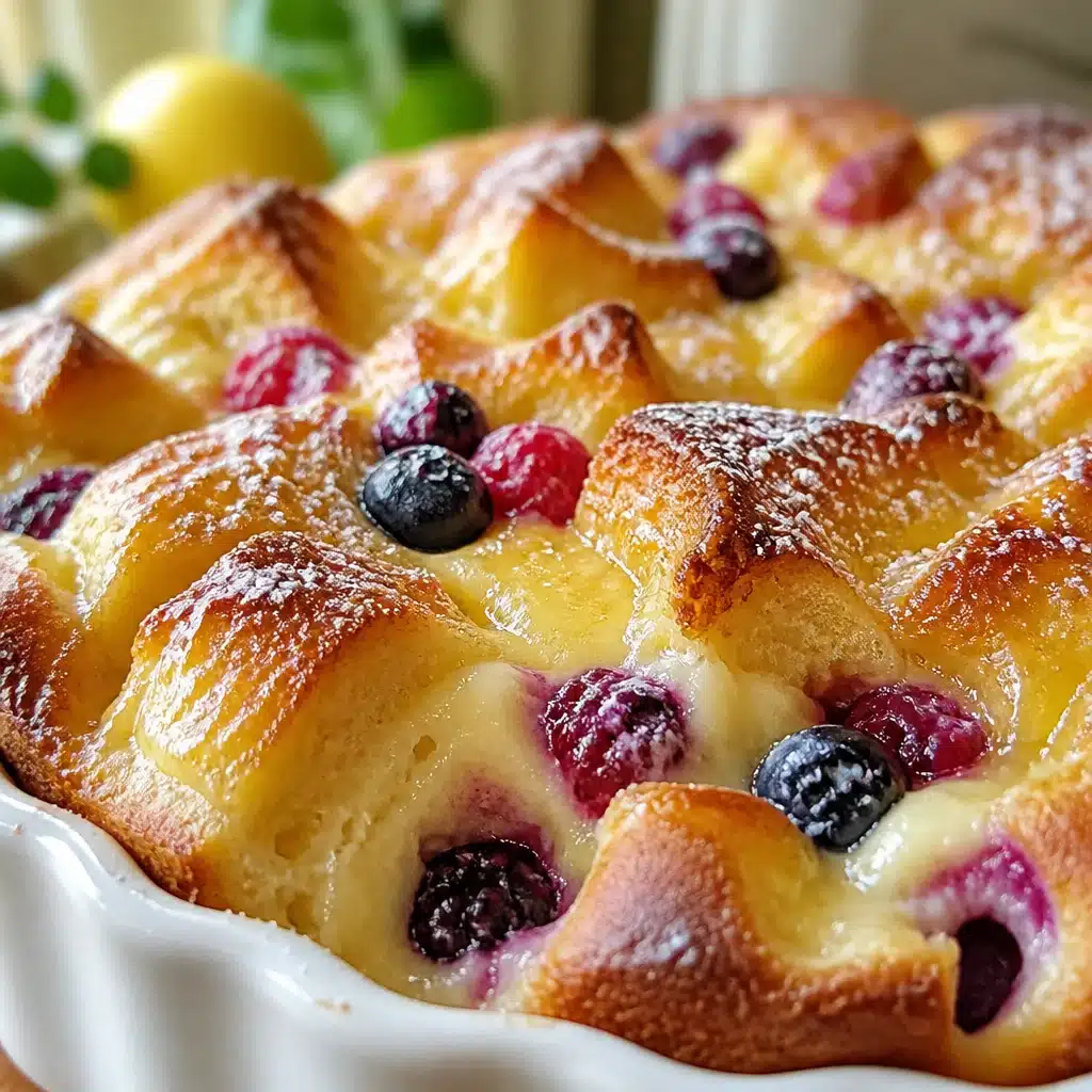Delicious Limoncello Mascarpone Bread Pudding served warm with a citrus twist.