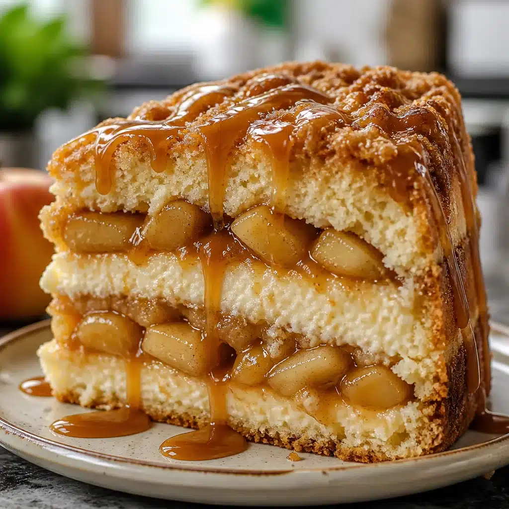 Moist Caramel Apple Ricotta Cake topped with caramelized apples and ricotta cream