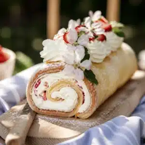 Limoncello Mascarpone Roll Cake with lemon sponge and mascarpone cream filling