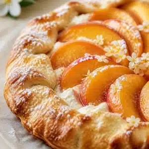 Peach Jasmine Ricotta Galette - a rustic late summer dessert featuring sweet peaches and creamy ricotta.