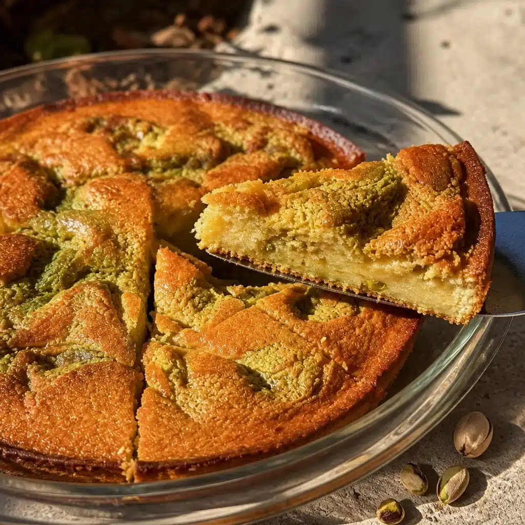 A slice of Pistachio Ricotta Swirl Cake, showcasing its creamy texture and vibrant pistachio swirl.