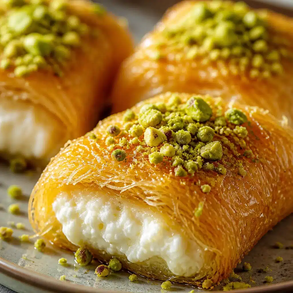 Pistachio Kunafa Ricotta Pillows - Crunchy, creamy Italian dessert with rich flavors.