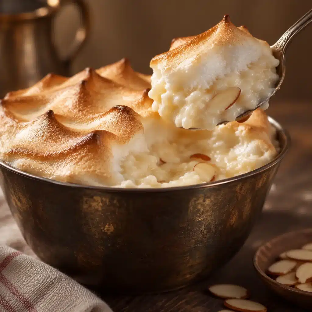 Creamy Old-Fashioned Almond Rice Pudding for Cozy Nights 6 Creamy old-fashioned almond rice pudding topped with airy meringue and cherries.