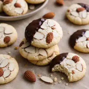 Mascarpone Almond Cloud Cookies on a decorative plate, showcasing their chewy texture.