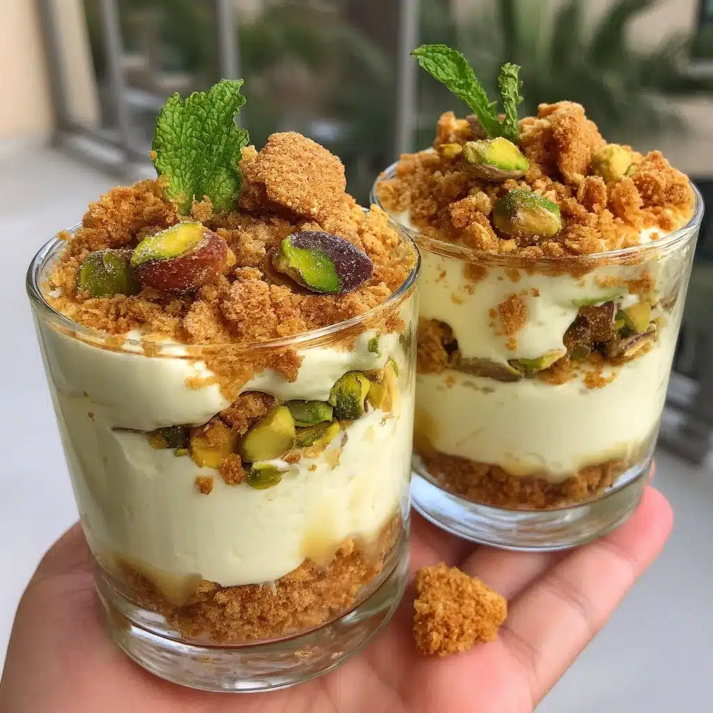 Pistachio Mascarpone Cream Cups with Crunchy Cookie Crumbs 4 Pistachio Mascarpone Cream Cups with Crunchy Cookie Crumbs