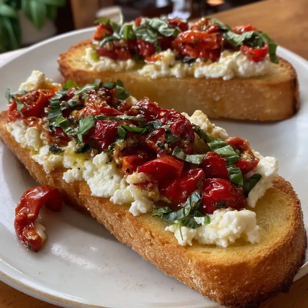 Savory Ricotta Toast with Roasted Peppers and Basil